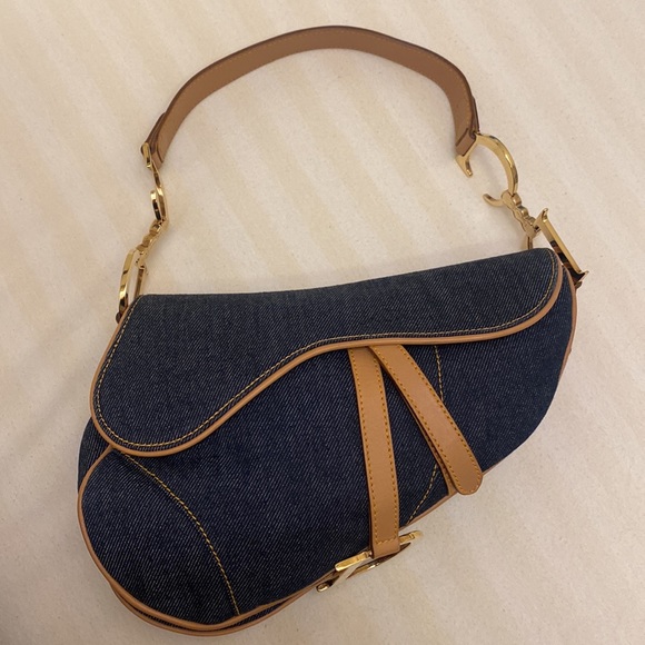 Dior saddle bag vintage in blue jeans with brown strap authentic shoulder bag - Picture 3 of 11